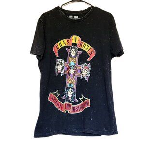 GUNS N' ROSES Appetite For Destruction Retro Black Splatter T-Shirt Size Large